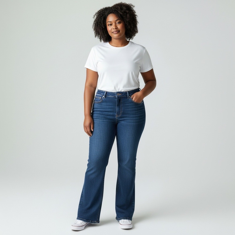Spanx Jeans Womens 20 Blue Flare High Rise Tummy Control Stretch Medium Wash